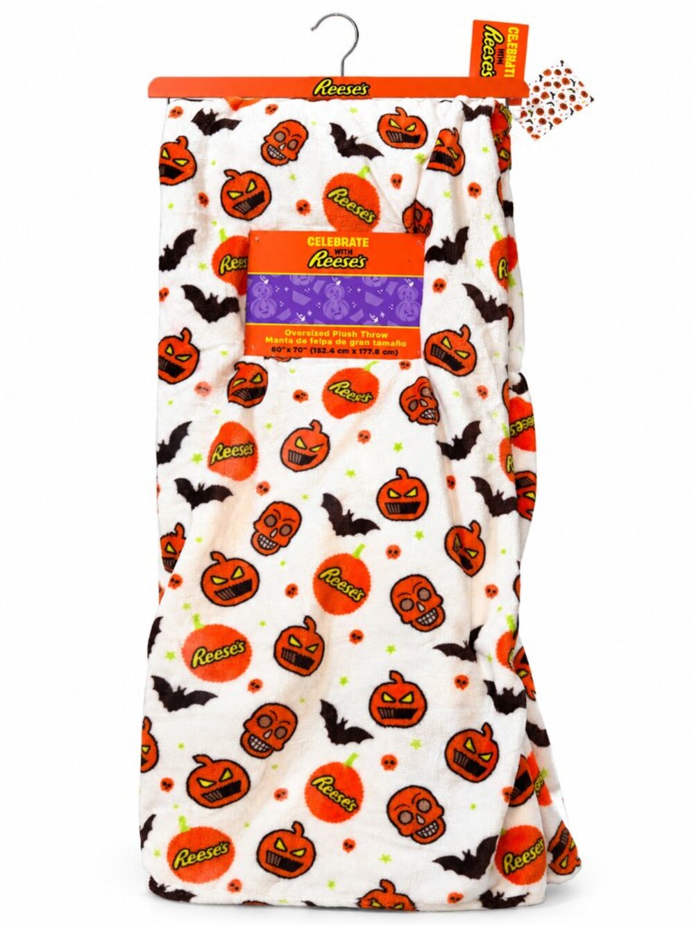 Reese’s Halloween Oversized Plush Throw Blanket 60x70 Pumpkins Skulls Bats